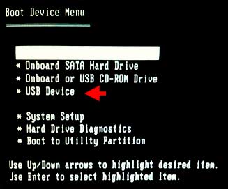  Seleccione dispositivo USB en el menú del dispositivo de arranque